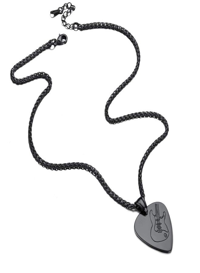 Suplight Stainless Steel Black Guitar Pick Necklace for Men Waterproof Guitar Picks Holder Pendant Plectrum Music Note Necklace Musical Guitarist Jewelry Gift for Women Men - Image 4